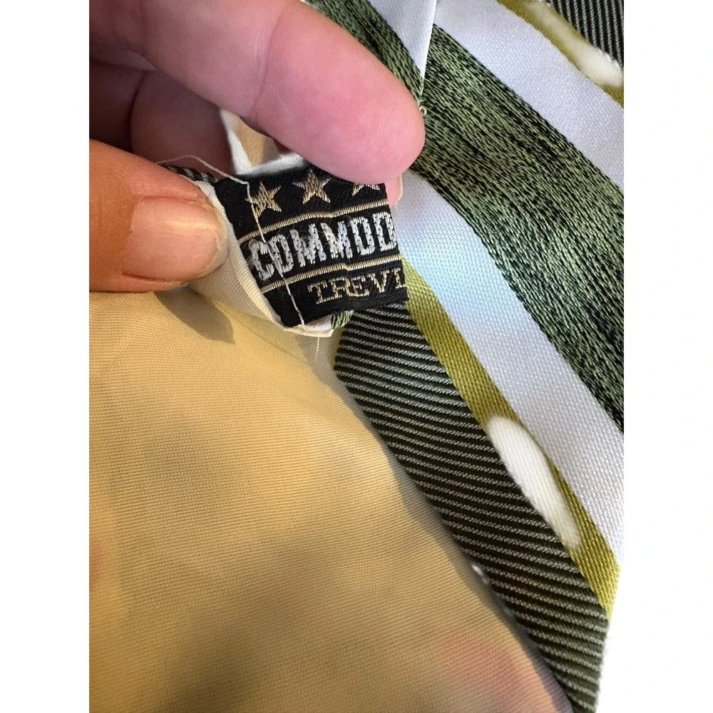Vintage Commodore Trevira‎ Wide Tie – Green Striped Pattern 60